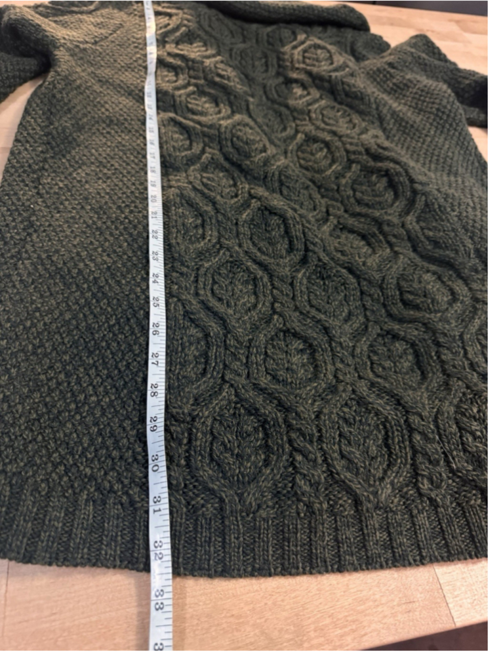 SAOL Womens 100% Merino Wool Irish Cardigan Aran Long Cable Knit Green XXL - Picture 9 of 10